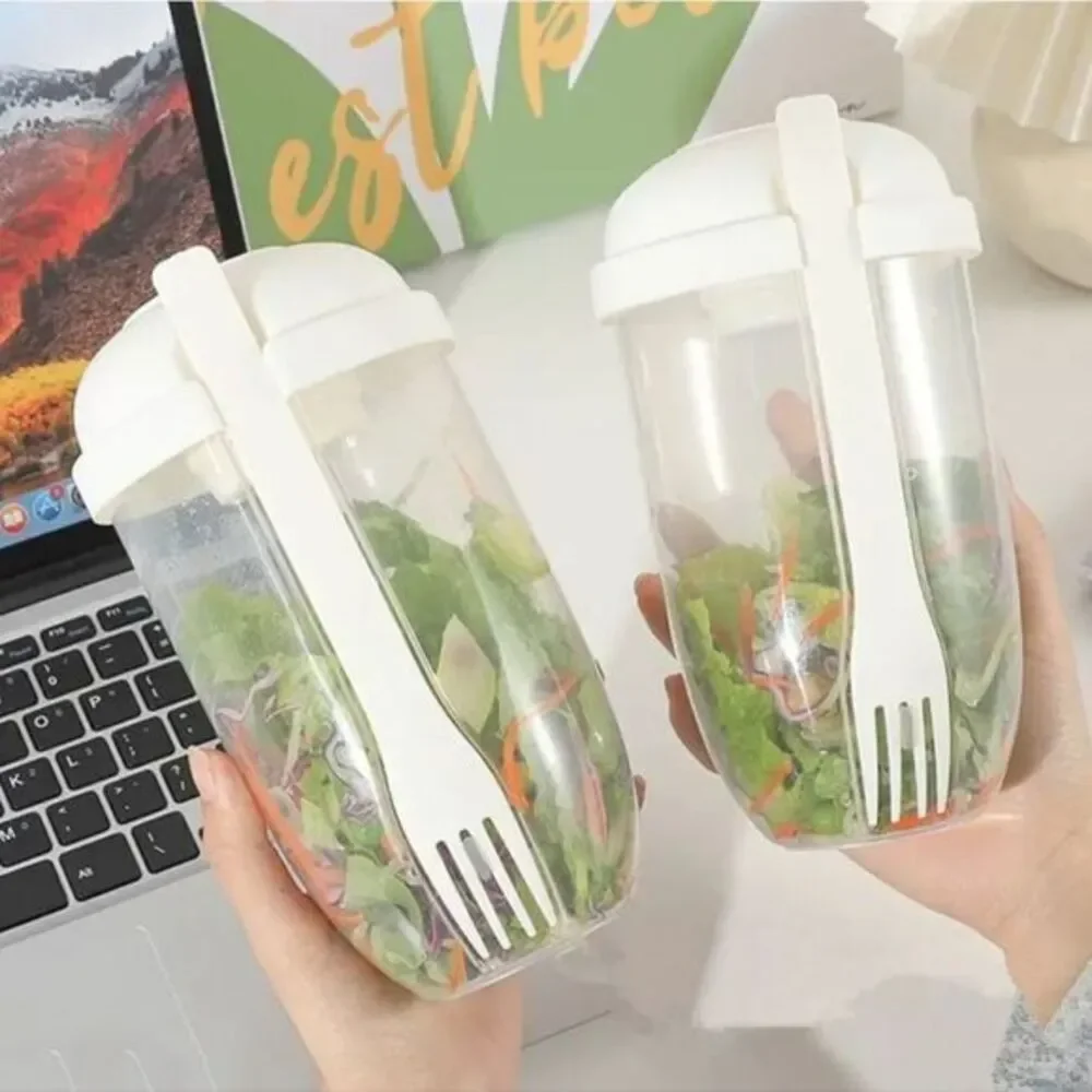 Fresh Salad‎ to Go Container Set with Fork and Dressing Holder, White (1000ML)